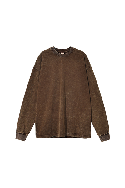 Unisex Fall 250gsm Cotton Wax Washed Long Sleeve Tee