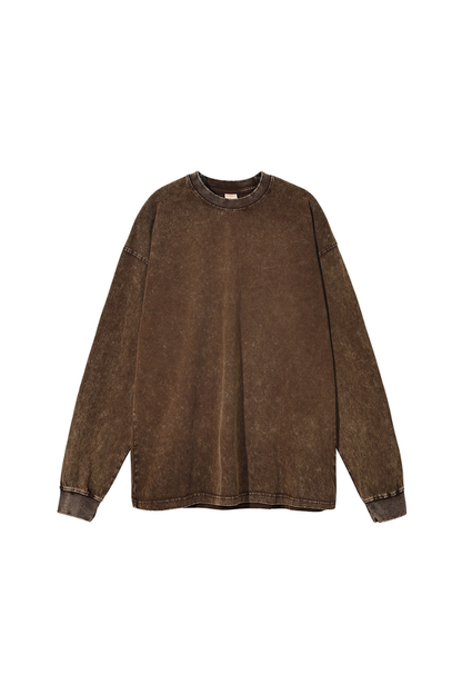 Unisex Fall 250gsm Cotton Wax Washed Long Sleeve Tee