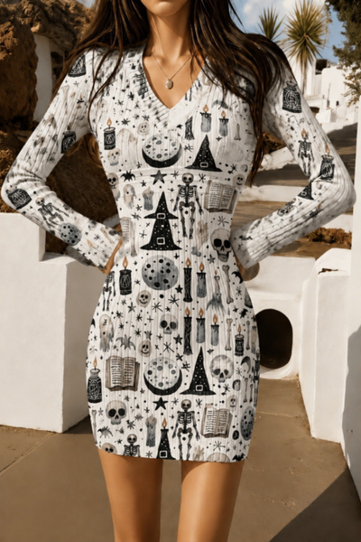 Women Fall Clothing Halloween Pumpkin Ribbed Bodycon Dress
