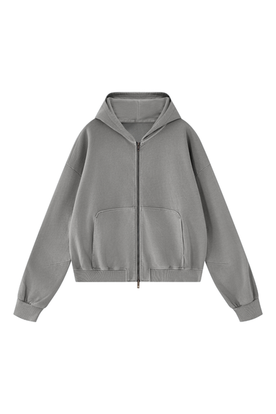 Unisex Fall Clothing Boxy Cropped Two-Way Zip Cotton Hoodie