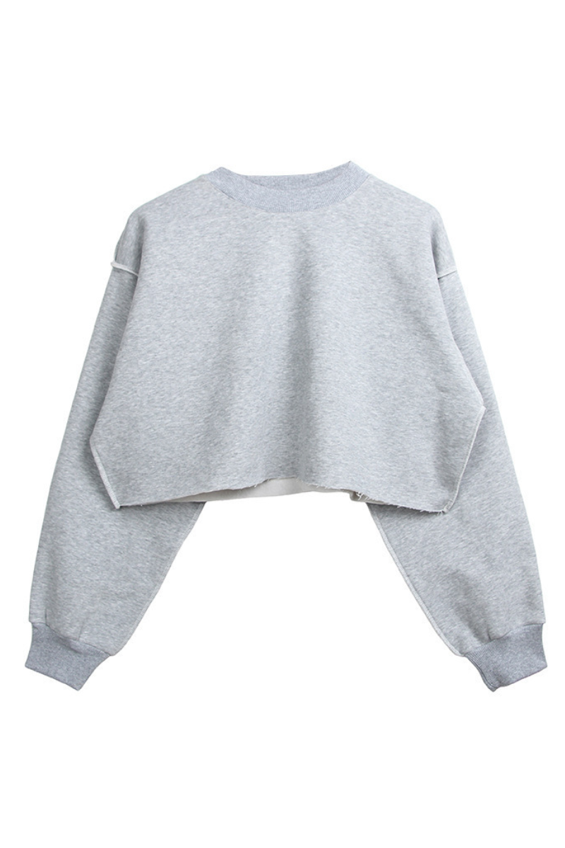 Women Spring Raw Hem Exposed Seam Cropped Sweatshirt