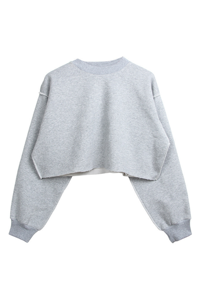 Women Spring Raw Hem Exposed Seam Cropped Sweatshirt