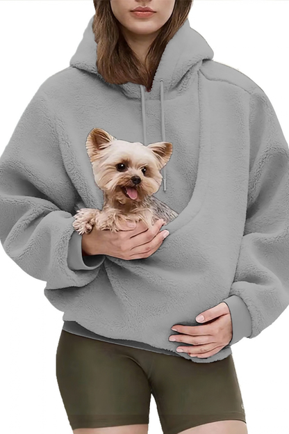 Women Fall Clothing Alpaca Fleece Pet Pocket Hoodie