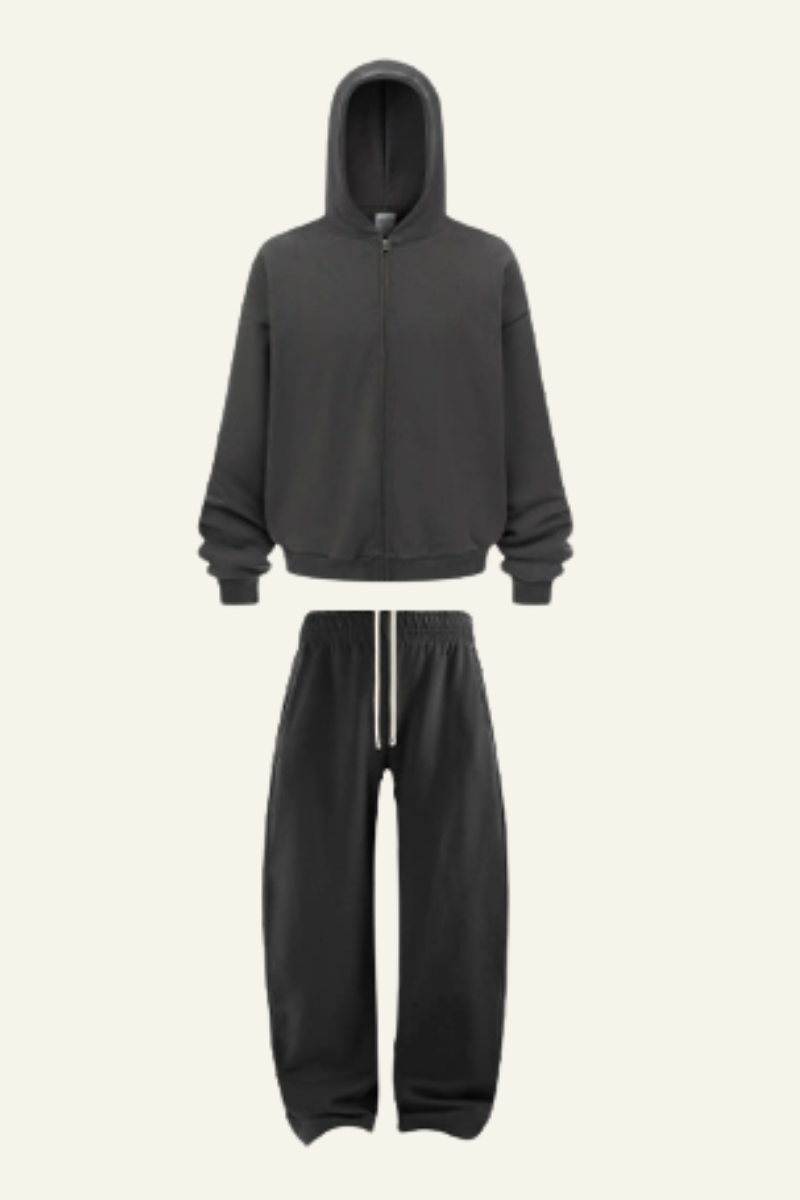 Men's Set:Fleece-lined Zipper Jacket & Curved-blade Pants