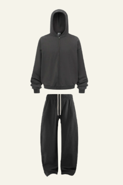 Men's Set:Fleece-lined Zipper Jacket & Curved-blade Pants