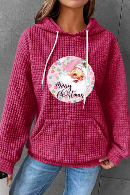Women Winter Christmas Santa Waffle Knit Pullover Hoodie