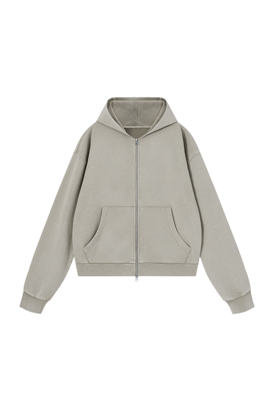Men Fall Washed Vintage Boxy Double Zip Hoodie
