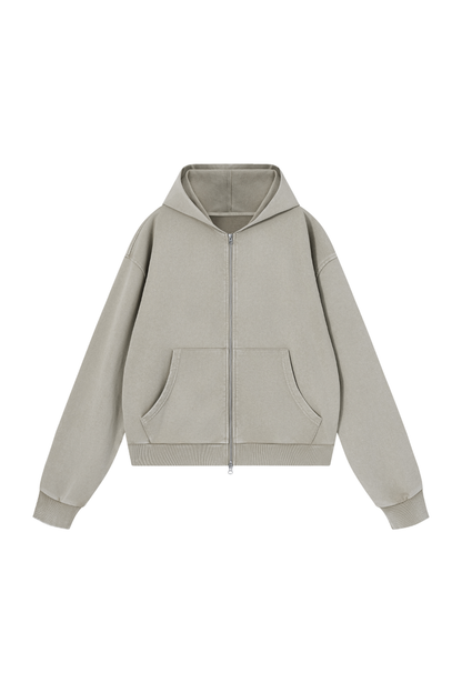 Unisex Fall Washed Vintage Boxy Double Zip Hoodie