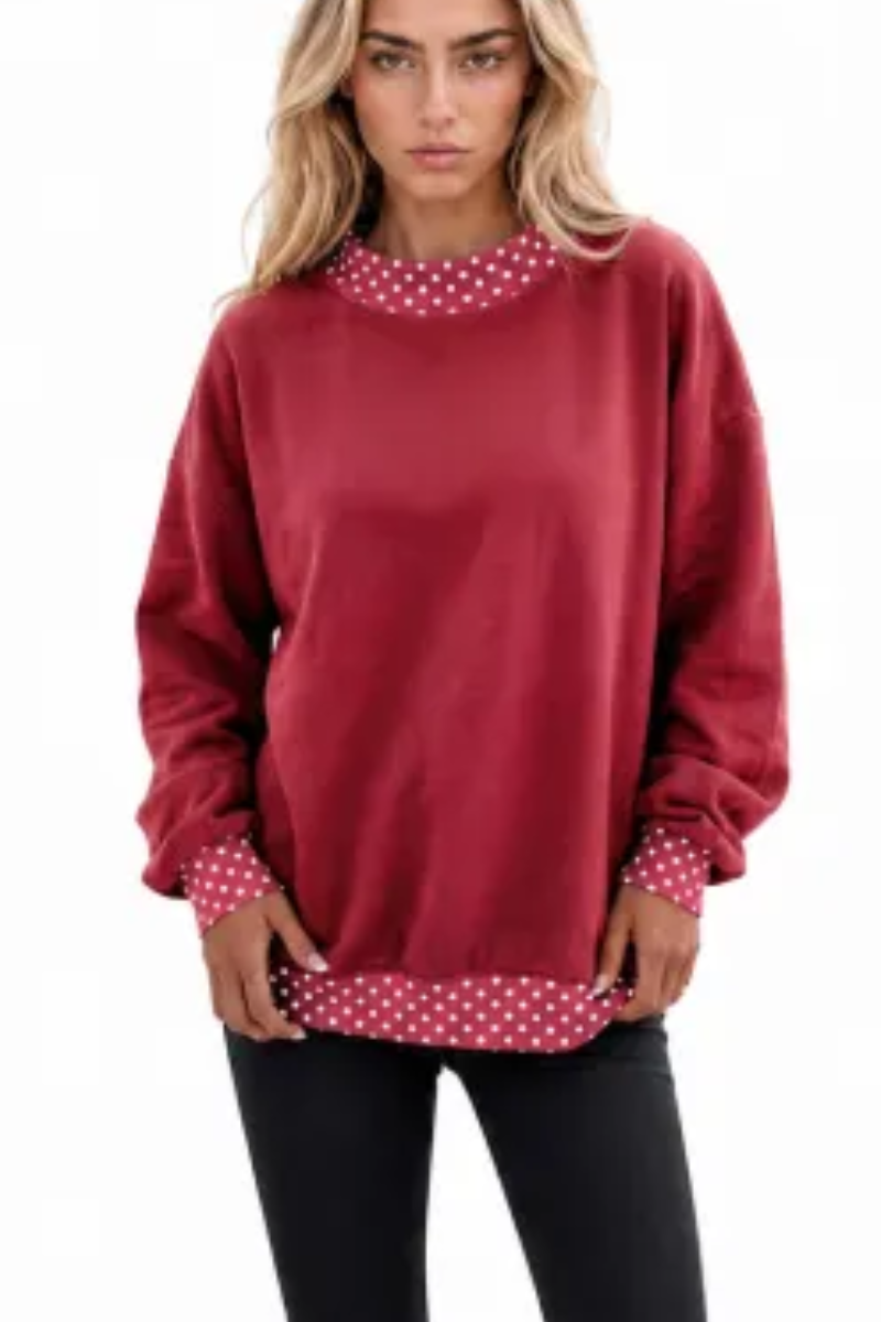 Women Fall Polka Dot Contrast Mock Neck Sweatshirt