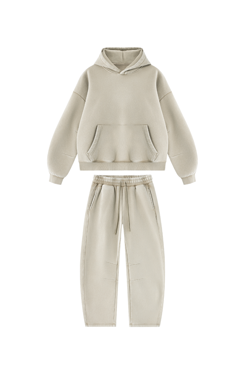 Men Fall Clothing Faded Fleece Hoodie & Wide-Leg Pants Set