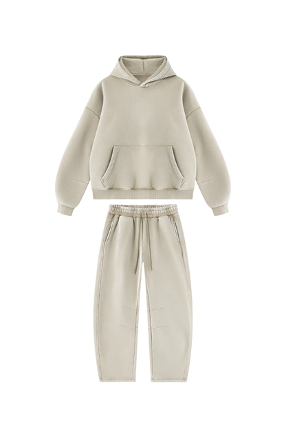 Men Fall Clothing Faded Fleece Hoodie & Wide-Leg Pants Set
