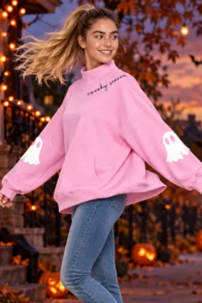 Women Fall Clothing Halloween Ghost Mock Neck Sweatshirt