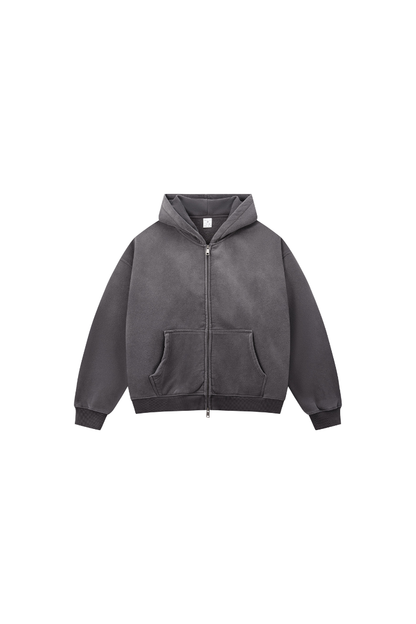Women Fall Clothing Spray Wash Distressed Zip Hoodie