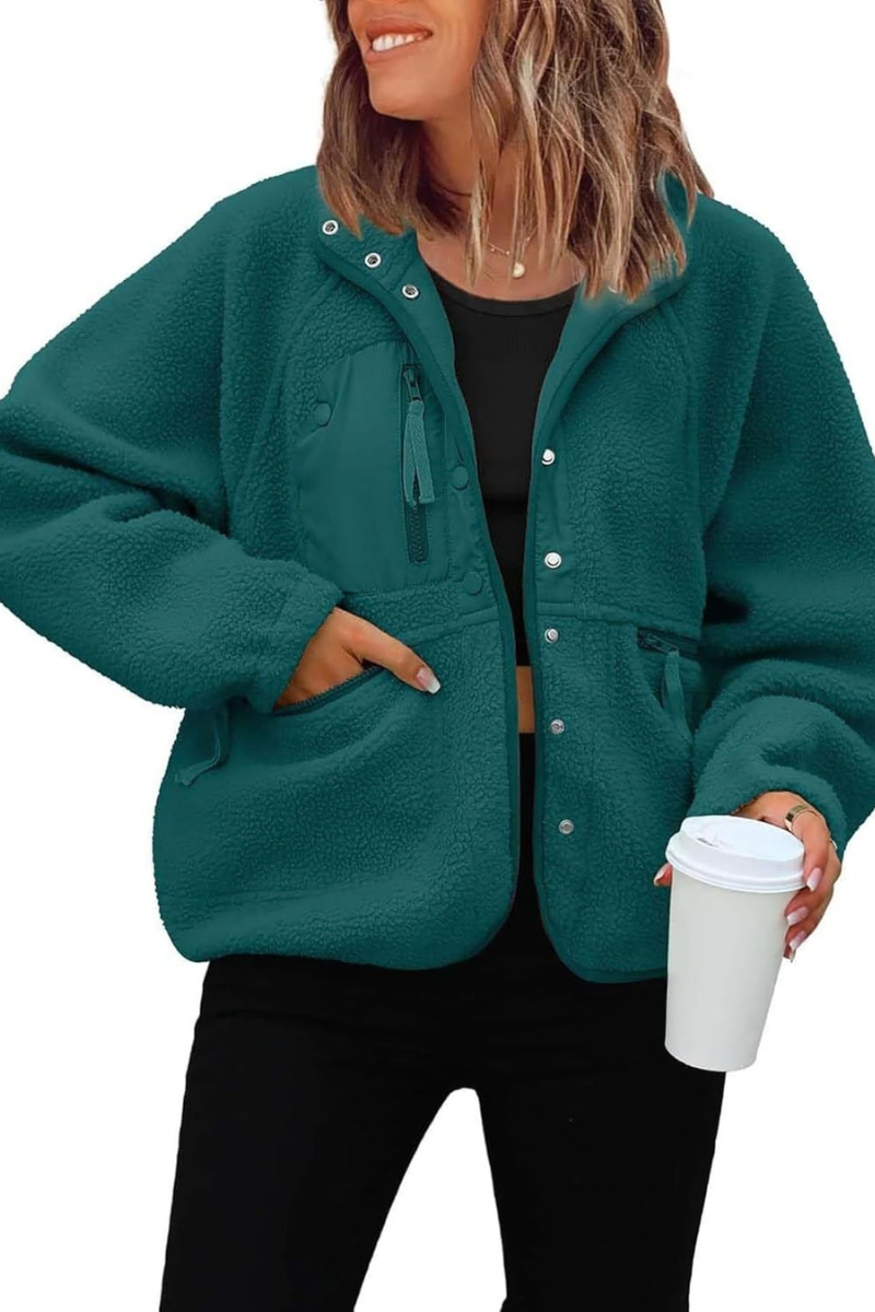 Women Fall Clothing Cozy Sherpa Fleece Utility Jacket