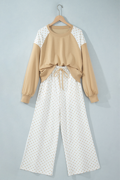 Women's Fall Polka Dot Colorblock Drawstring 2 Piece Set