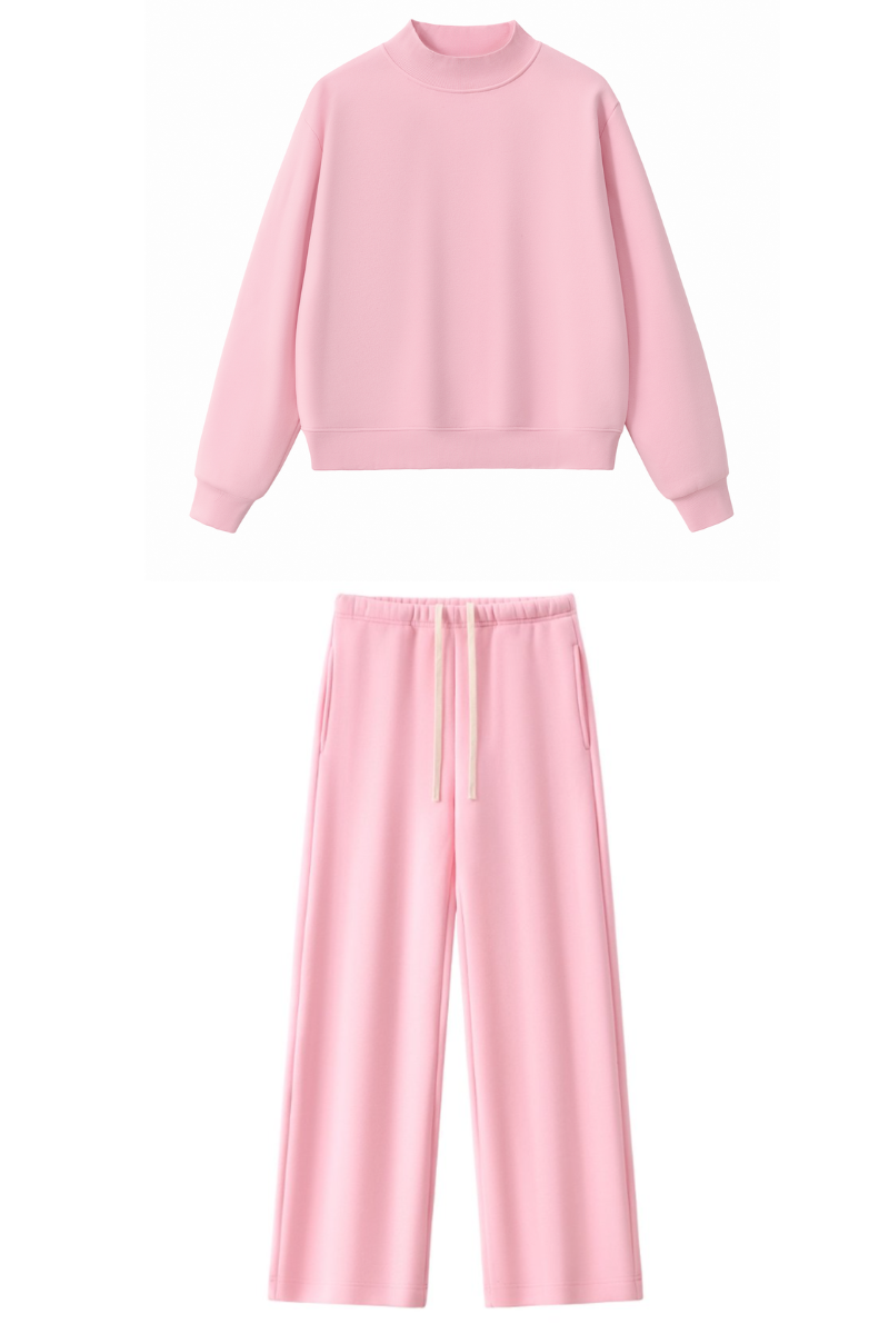 Women Fall Mock Neck Sweatshirt Wide Leg Pants Set
