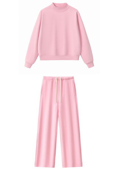Women Fall Clothing Mock Neck Sweatshirt Wide Leg Pants Set