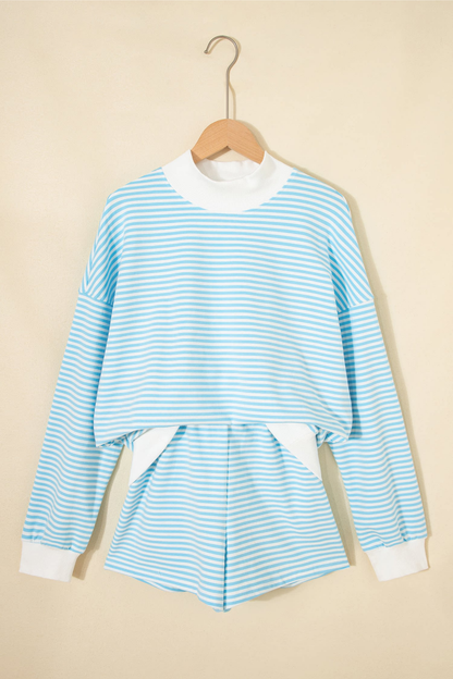 Women's Winter Casual Striped Long Sleeve Two Piece Set