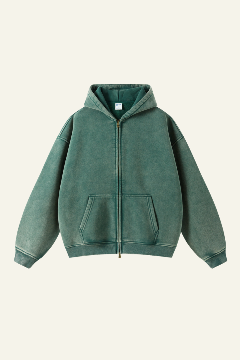 Women's Streetwear Wax-Dyed Vintage Solid Hooded Jacket