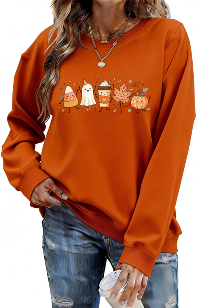Women Fall Halloween Ghost Pumpkin Graphic Sweatshirt