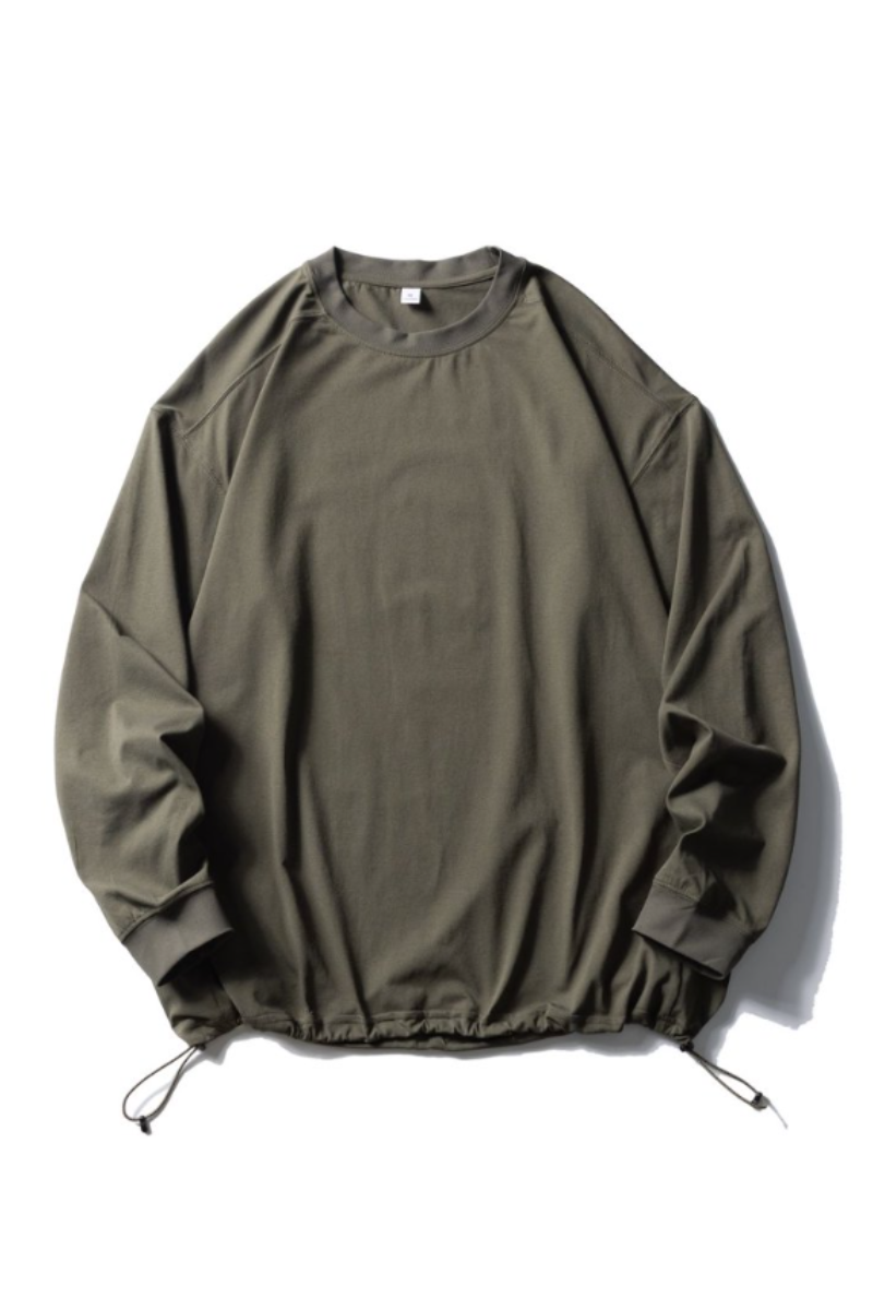 Unisex Spring Drawstring-Hem Relaxed Long-Sleeve T-Shirt