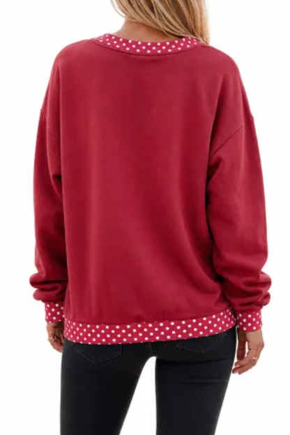 Women Fall Polka Dot Contrast Mock Neck Sweatshirt