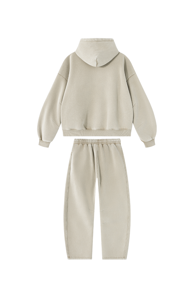 Men Fall Clothing Faded Fleece Hoodie & Wide-Leg Pants Set