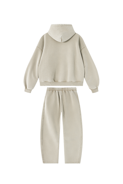 Men Fall Clothing Faded Fleece Hoodie & Wide-Leg Pants Set