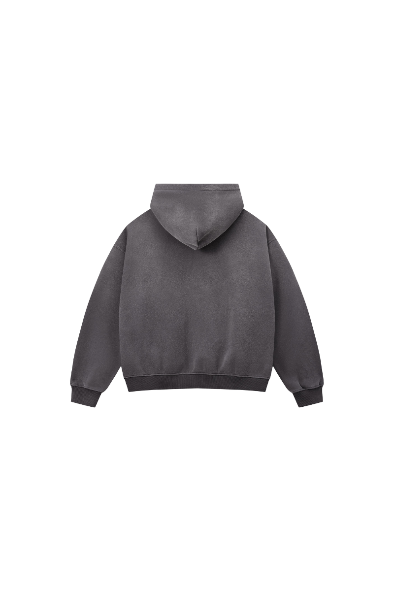 Women Fall Clothing Spray Wash Distressed Zip Hoodie