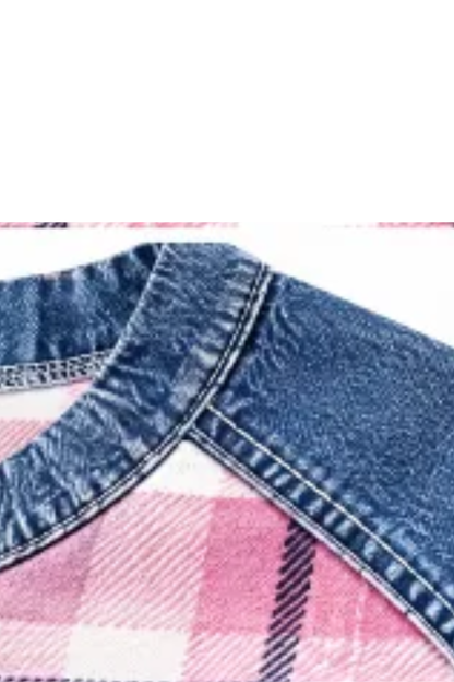Women Fall Clothing Denim Plaid Patchwork Sweatshirt