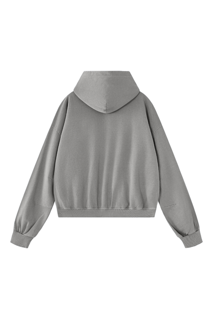 Unisex Fall Clothing Boxy Cropped Two-Way Zip Cotton Hoodie