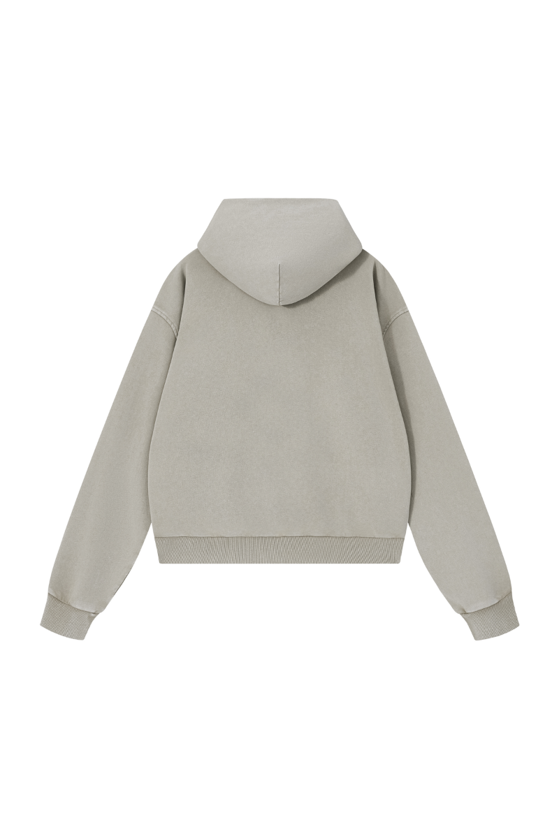 Unisex Fall Washed Vintage Boxy Double Zip Hoodie