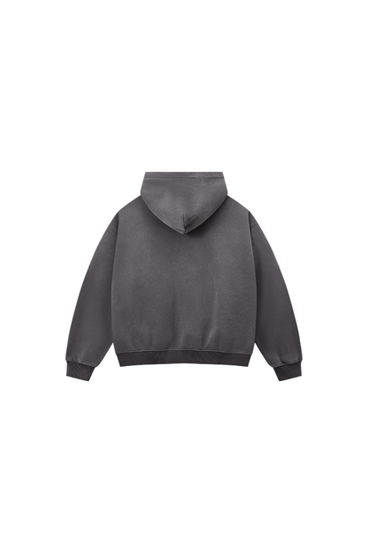 Men Fall Clothing Spray Wash Distressed Zip Hoodie