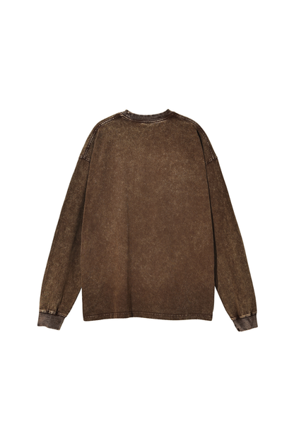 Unisex Fall 250gsm Cotton Wax Washed Long Sleeve Tee