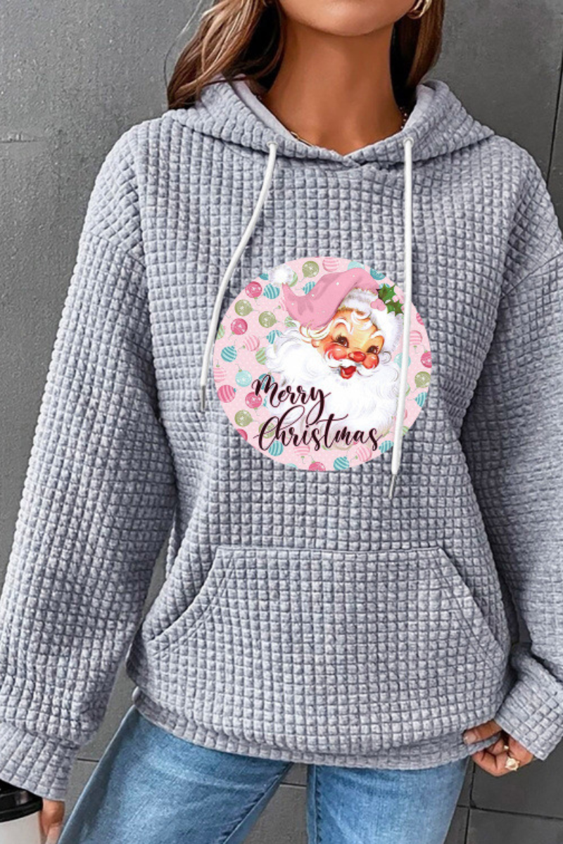 Women Winter Christmas Santa Waffle Knit Pullover Hoodie