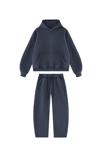 Men Fall Clothing Faded Fleece Hoodie & Wide-Leg Pants Set