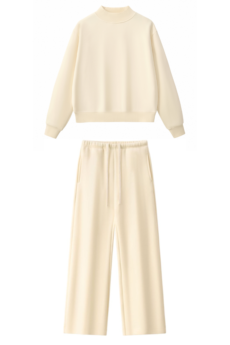 Women Fall Mock Neck Sweatshirt Wide Leg Pants Set