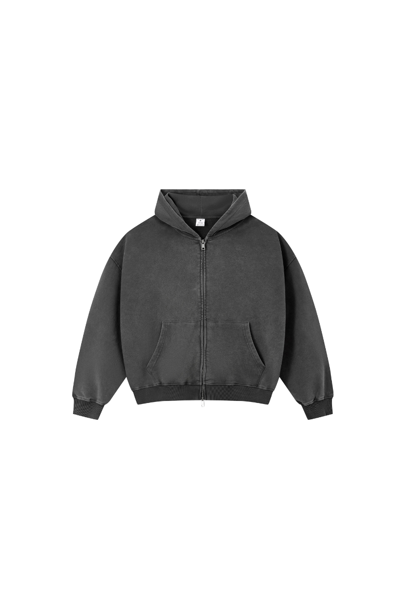 Unisex Fall Clothing Snow Wash Brushed Fleece Zip Hoodie