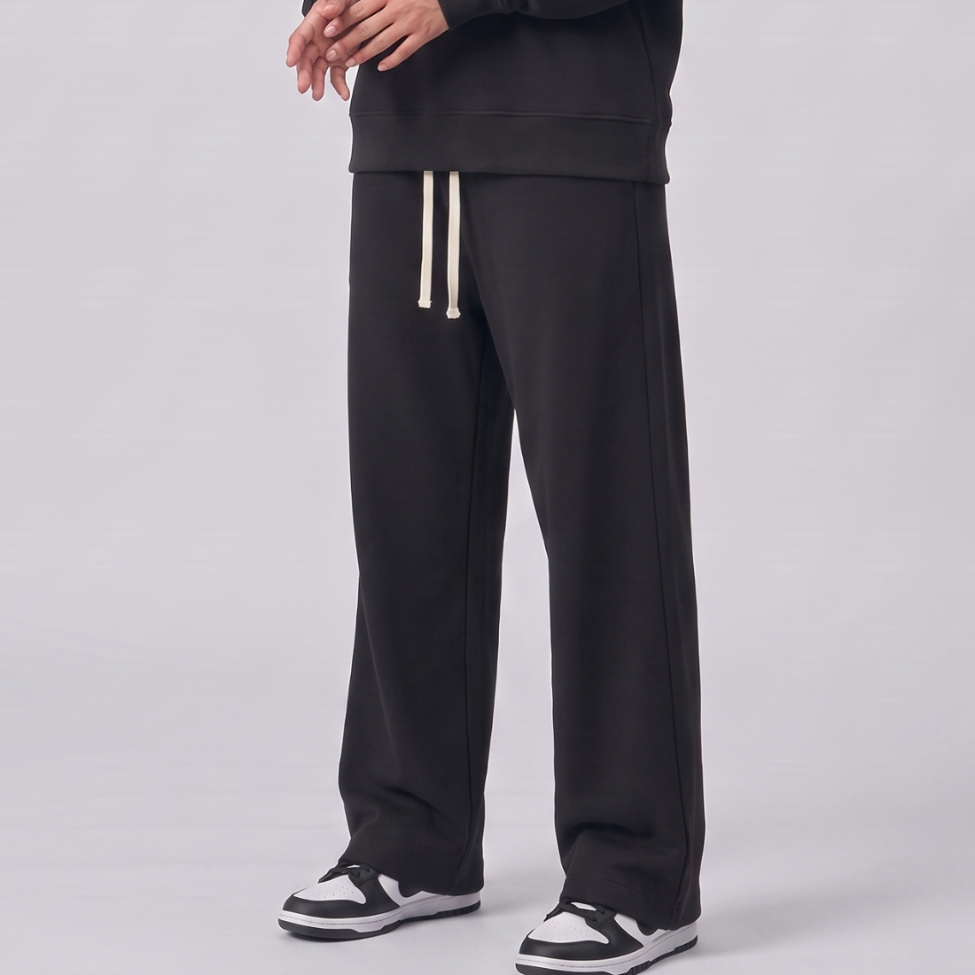 Unisex Spring Cotton Wide-Leg Drawstring Pocket Sweatpants
