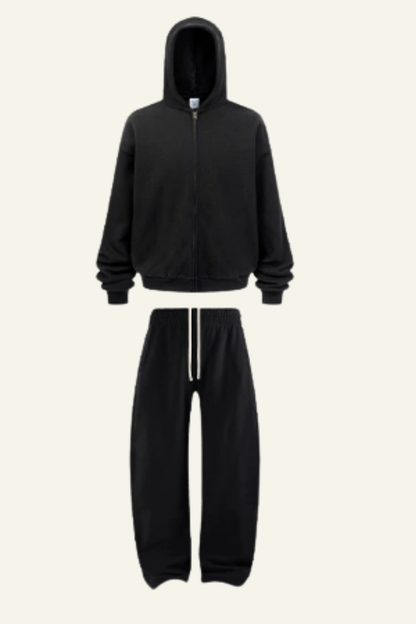 Men's Set:Fleece-lined Zipper Jacket & Curved-blade Pants