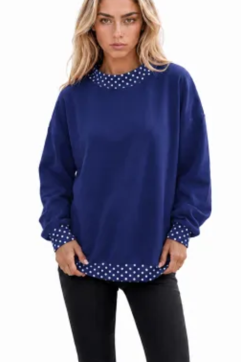 Women Fall Polka Dot Contrast Mock Neck Sweatshirt