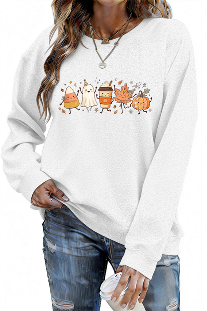 Women Fall Halloween Ghost Pumpkin Graphic Sweatshirt
