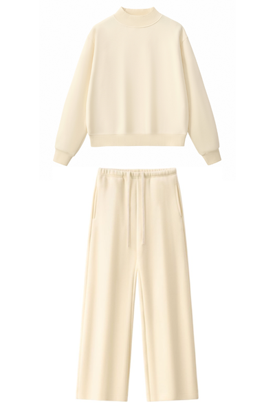 Unisex Fall Clothing Mock Neck Sweatshirt Wide Pants Set