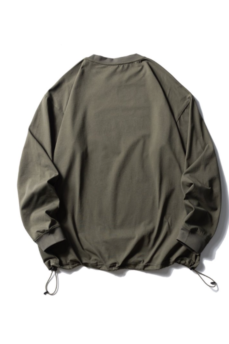Unisex Spring Drawstring-Hem Relaxed Long-Sleeve T-Shirt