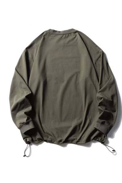 Unisex Spring Drawstring-Hem Relaxed Long-Sleeve T-Shirt