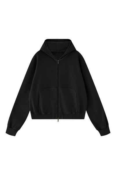 Unisex Fall Clothing Boxy Cropped Two-Way Zip Cotton Hoodie