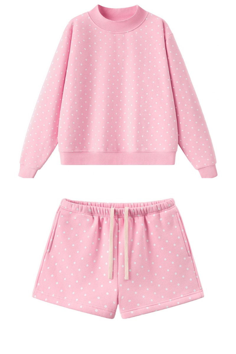 Women All Season Cozy Polka Dot Relaxed 2-Piece Shorts Set