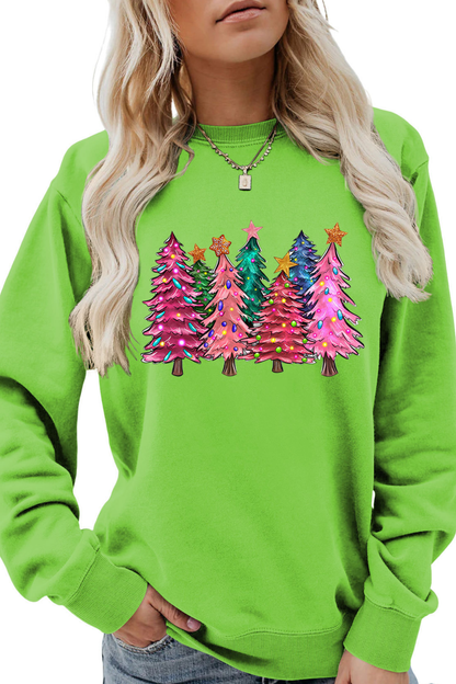 Women's Fall Christmas Tree Graphic Print Crew Sweatshirt