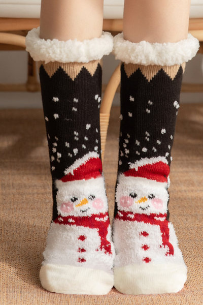 Women Winter Christmas Fleece Cuff Non Slip Slipper Socks