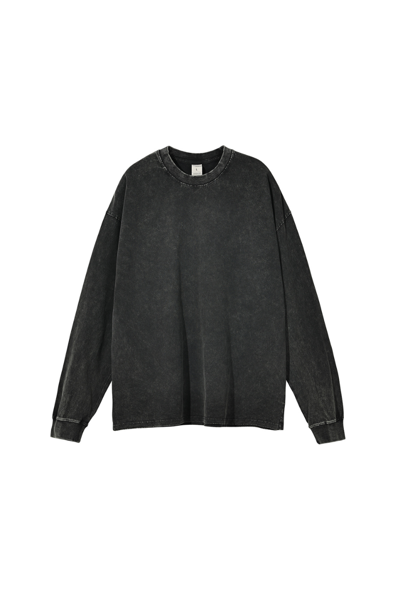 Men Spring 250G Wax Washed Oversized Long Sleeve T-Shirt